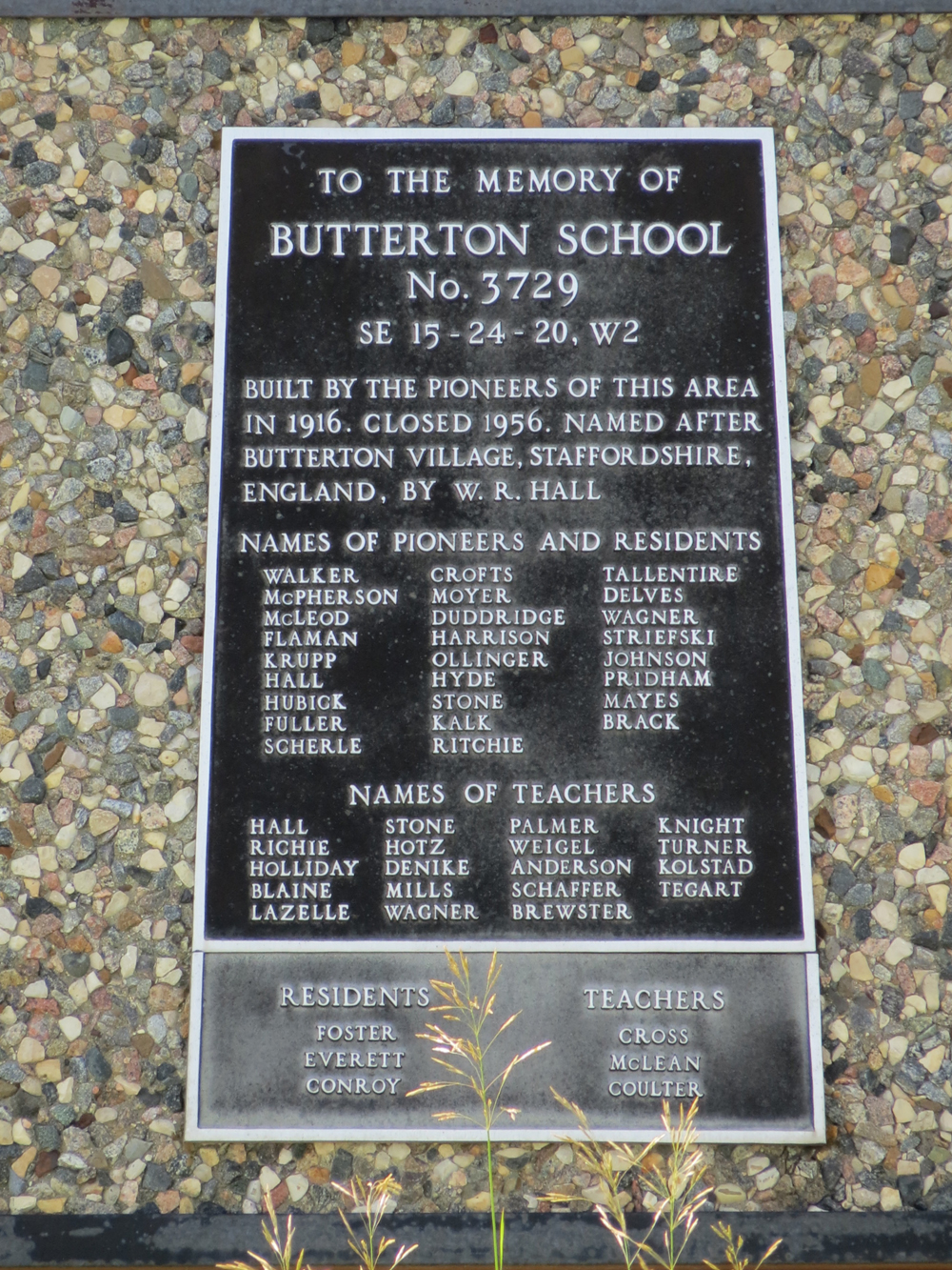 Butterton School District Number 3729, section 15 township 24 range 20 West of the 2nd meridian, 1916-1956, near Bulyea, and Earl Grey, Saskatchewan